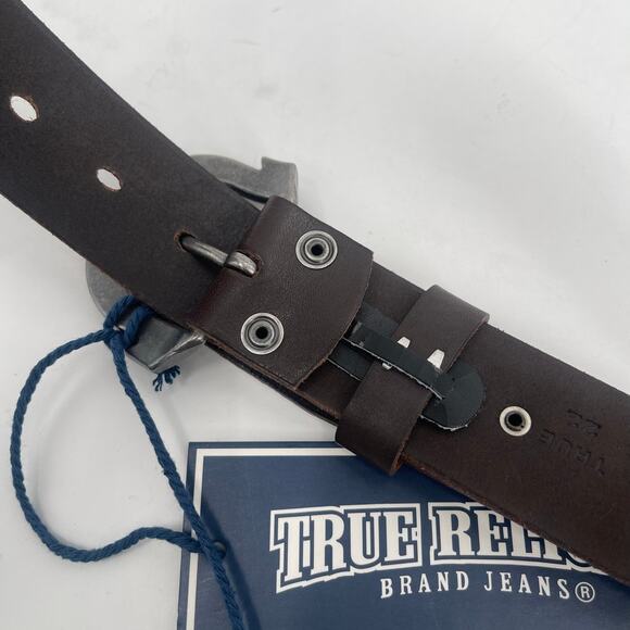 TRUE RELIGION Belt Size 22 NWT Brown Leather Stitch Detail Womens Buckle main image 10